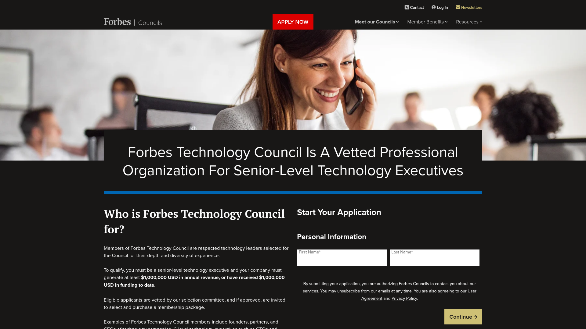Screenshot of Forbes Technology Council overview page