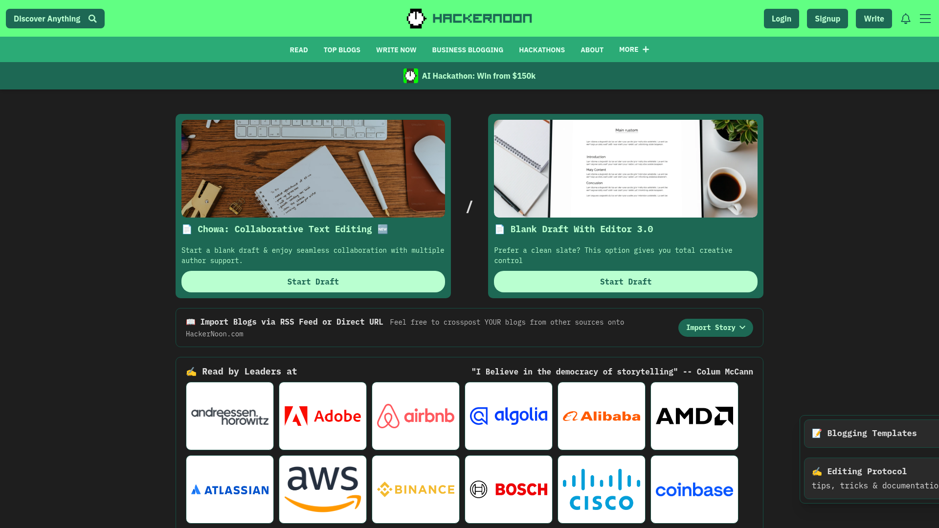 Screenshot of HackerNoon new story editor entry