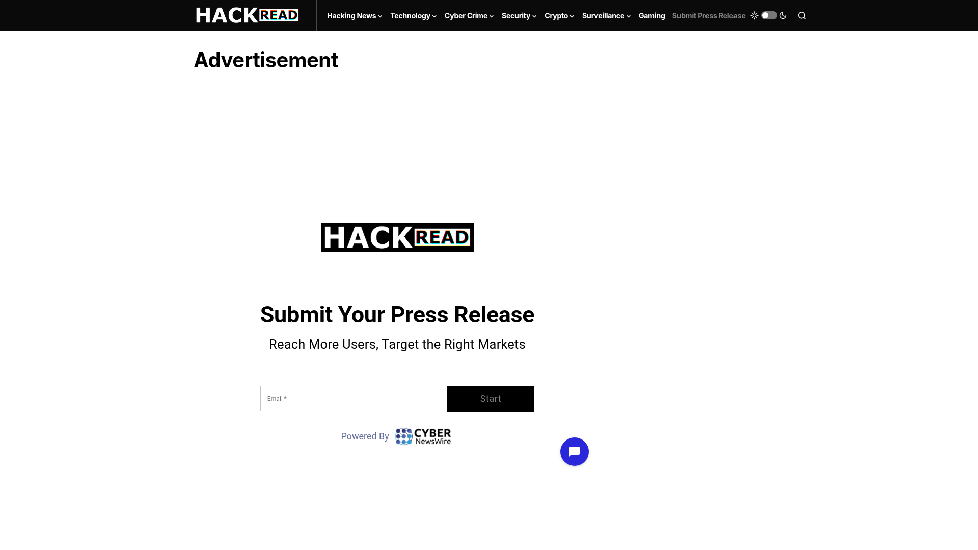 Screenshot of Hackread submit press release page